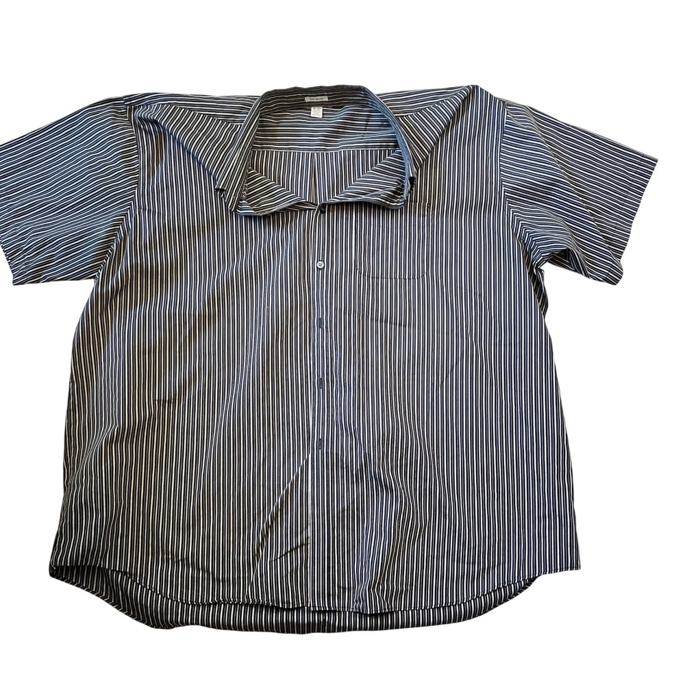 Van Heusen Mens 3XL Short Sleeve Button‎ Down Shirt No Iron Black White Striped